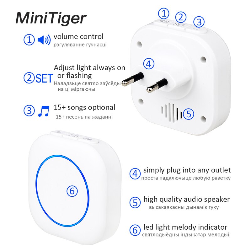 Minitiger Wireless Doorbell Welcome bell Intelligent Home Door bell Alarm Smart Doorbell doorbell ring Waterproof Button