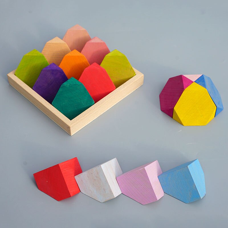 18pcs Corner Stone Color Wooden Flower Bricks Rainbow Wooden Balancing Blocks Stackable Open-ended Educational Toy