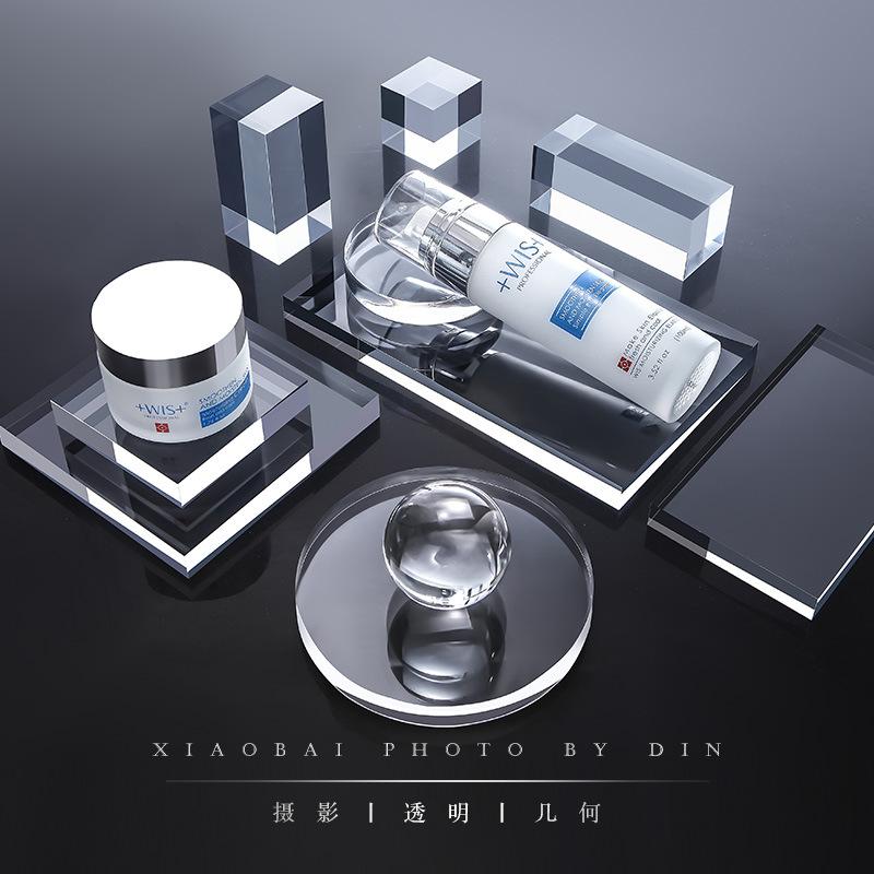 Transparent Acrylic Geometric Photo backdrop Props Cube Cuboid Cylindrical Glass Ball Photography Background Plate Decoration