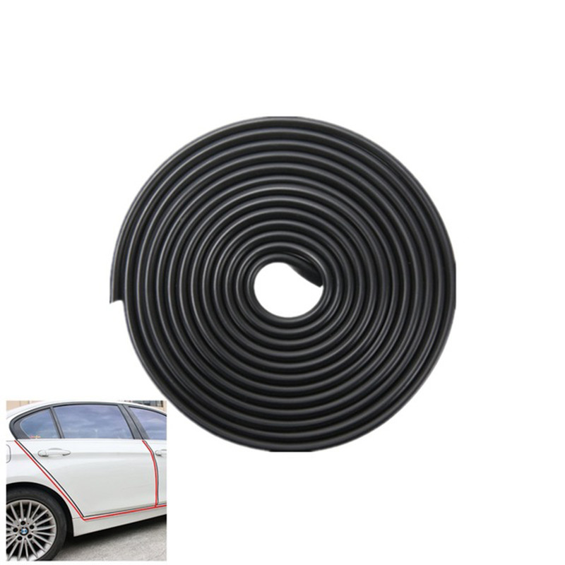 Cinta decorativa de apertura lateral para puerta de coche de 5M, tira de parachoques de goma, pegatina de protección para decoración Exterior de coche: Black