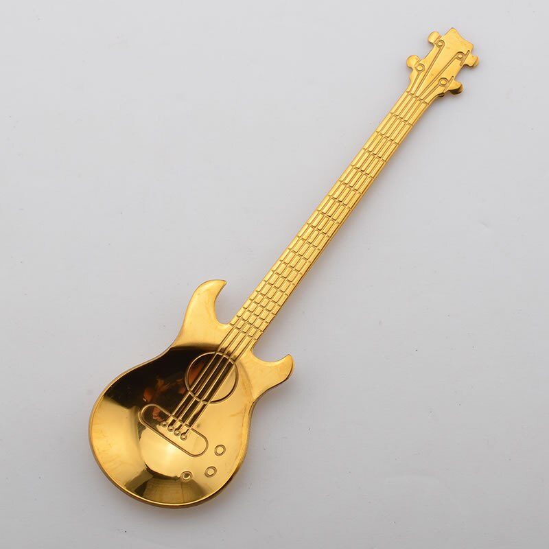 Cuchara de guitarra de acero inoxidable, cuchara agitadora para café o té, cuchara pequeña para música, cuchara para helado, vajilla creativa para el hogar o la cocina: Gold
