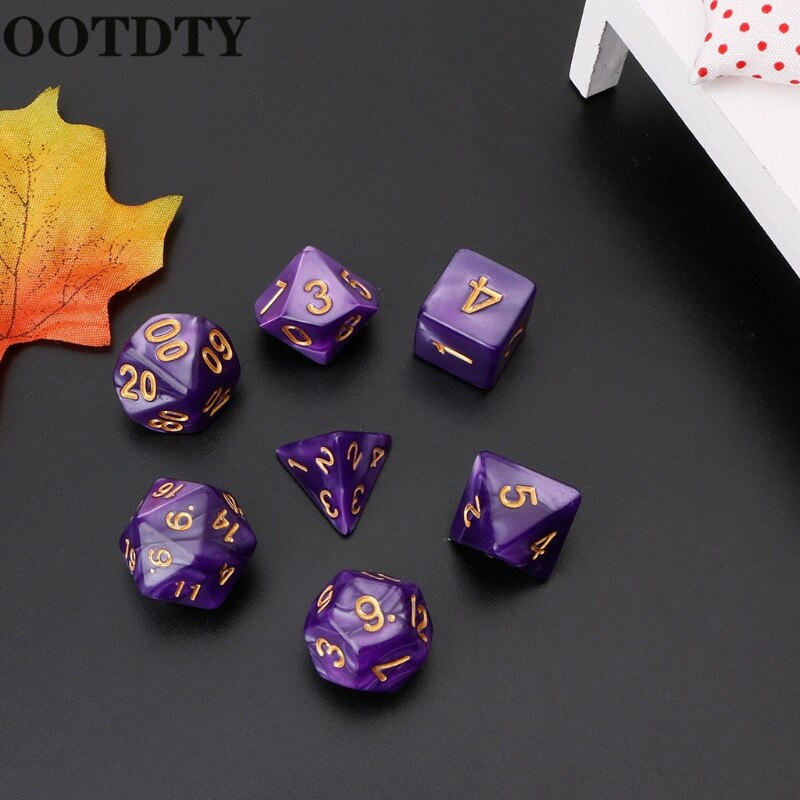 OOTDTY 7 pièces dés polyèdres numéros d'or pour Dragon Pathfinder D20 D12 2xD10 D8 D6 D4 jeu polyèdre dés