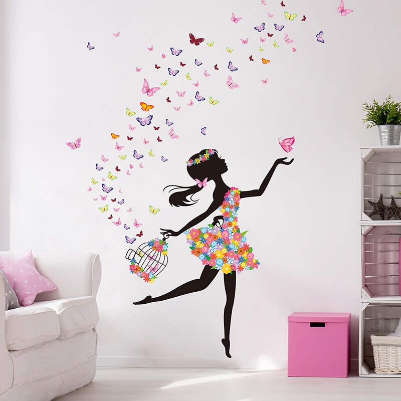 [Shijuehezi] Cartoon Fairy Meisje Muurstickers Diy Vlinders Birdcage Muurstickers Voor Kinderen Kamers Baby Slaapkamer Home Decoratie