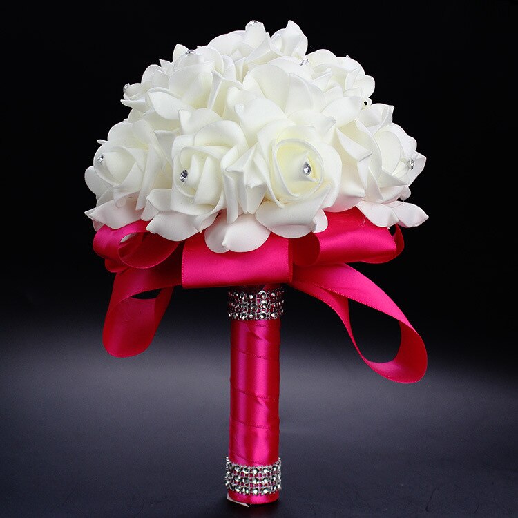 AYiCuthia Romantische Bruiloft Boeket Bruid Bruidsmeisje Bruiloft Decoratie Foam Bloemen Rose Bruidsboeket White Satin Holding S30: Rose Red
