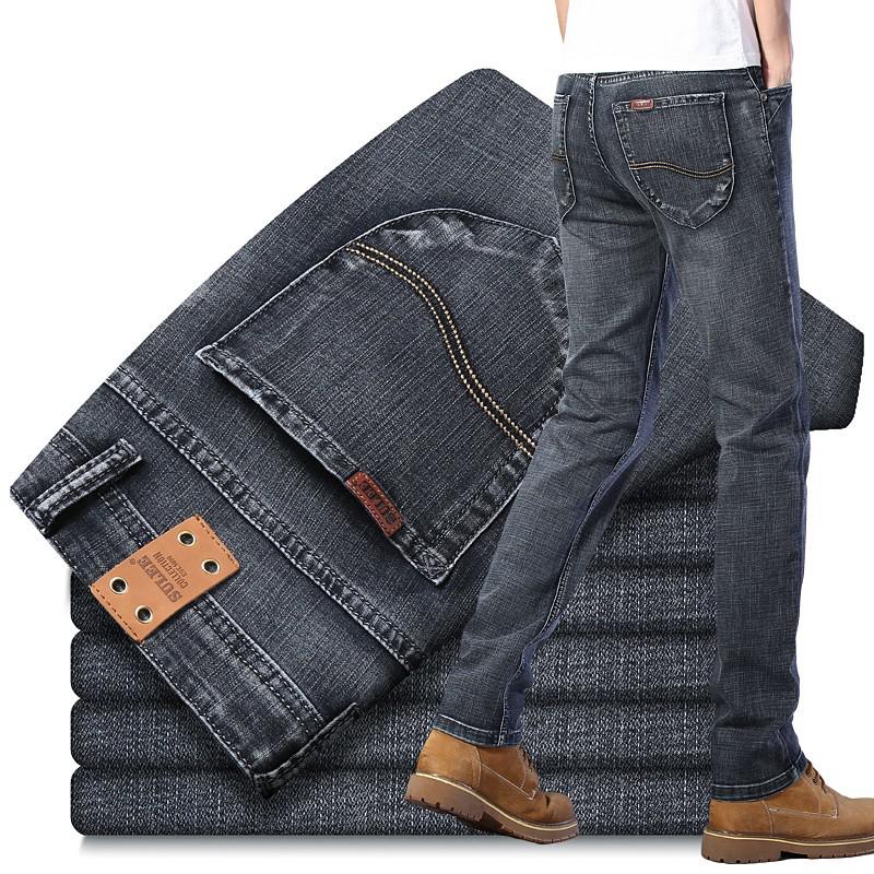 Sulee haut affaires jean automne coupe droite poids moyen pleine longueur Smart décontracté solide bouton jean: Smoke Grey / 29