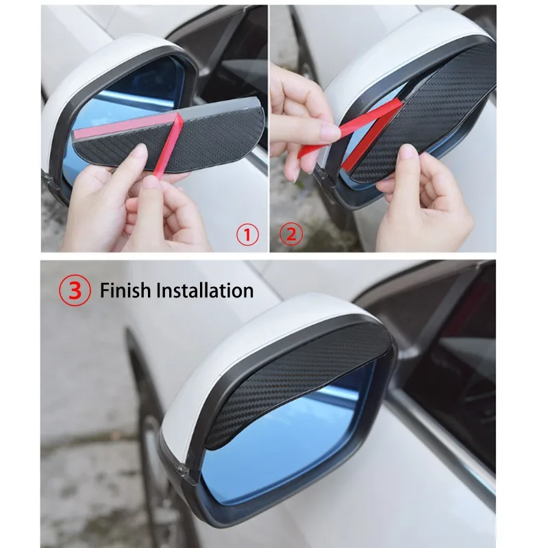 2 pçs espelho retrovisor do carro chuva sobrancelha viseira de fibra carbono vista traseira viseira sol lâminas à prova chuva adesivo decoração do carro acessórios