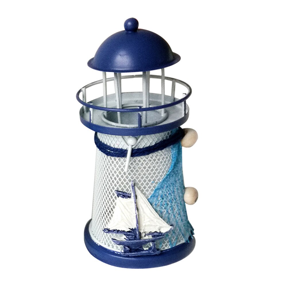 Mediterranean Lighthouse Lantern Candle Holder Vintage Iron Tower Candle Holder Candlestick Home Wedding Decor#y30: B