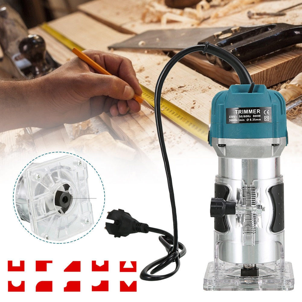 800W Electric Hand Trimmer Wood Router Portable Trimmer Wood Milling Engraving Slotting Trimming Machine Carving Machine