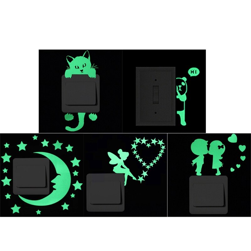 Een Pak Van 5 Stuks Luminous Light Switch Decals Glow In The Dark Muurstickers Stickers Decoratieve Kunst Plakken