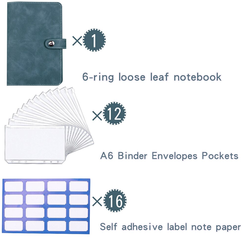 Colourful A6 Notebook Binder Kit PU Leather Diary Agenda Planner Budget With Zippered Envelopes Label Sheet School Stationery: Navy Blue