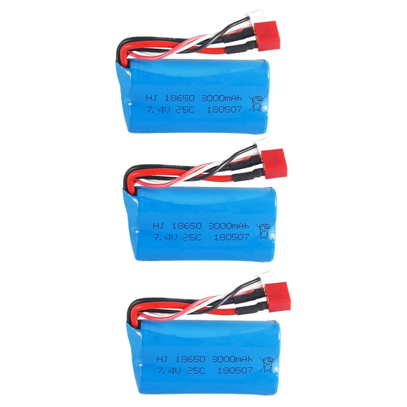 Bateria Lipo 7.4V 3000mAh 18650 2S com Conector T para Carro RC Q46 Wltoys 10428/12428/12423 - Acessório de Reposição de Alta Capacidade 7.4V: Vermelho