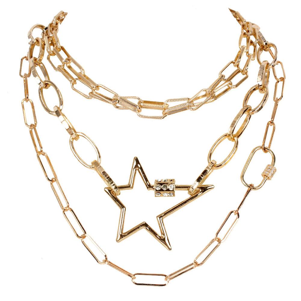 Lislesp Multi Schicht Gold Farbe Metall Stern Karabiner Chunky Kette Halskette für Frauen Vintage Aussage Choker Kragen Schmuck