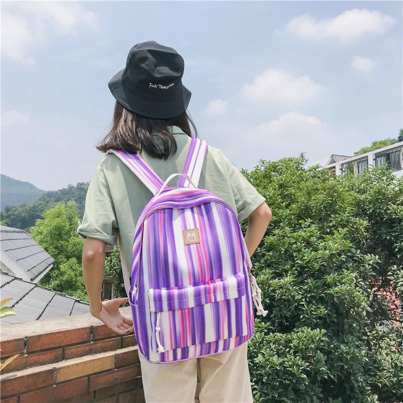Gebu tornister studentki koreański plecak lzzang wysokie uczniowie z prostym płótnem mały modny plecak: Striped Purple