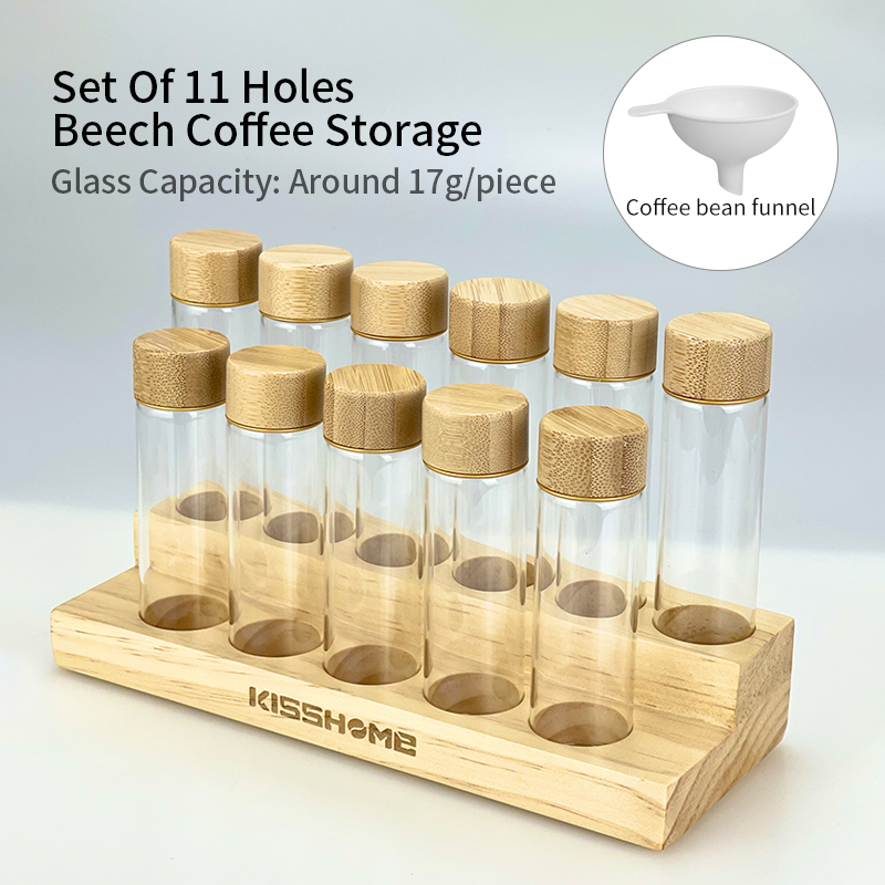 Coffee Beans Storage Tube Single Dose Glass 17g 22g Walnut Based Container With Funnel Espresso Accessories Goods Barista Tools: Ivory