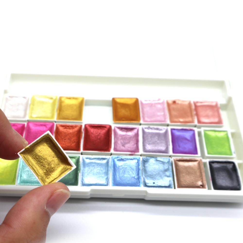 24 farver perle glitter akvarel maling sæt bærbar pigment solid guld metallisk maling sæt palet til studerende