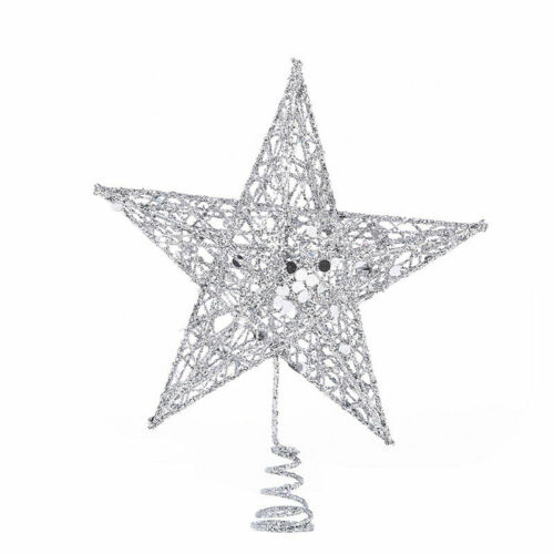 Uitgeholde Kerstboom Top Sparkle Star Schitterde Opknoping Xmas Tree Topper Decoratie Ornamenten Home Decor: Zilver