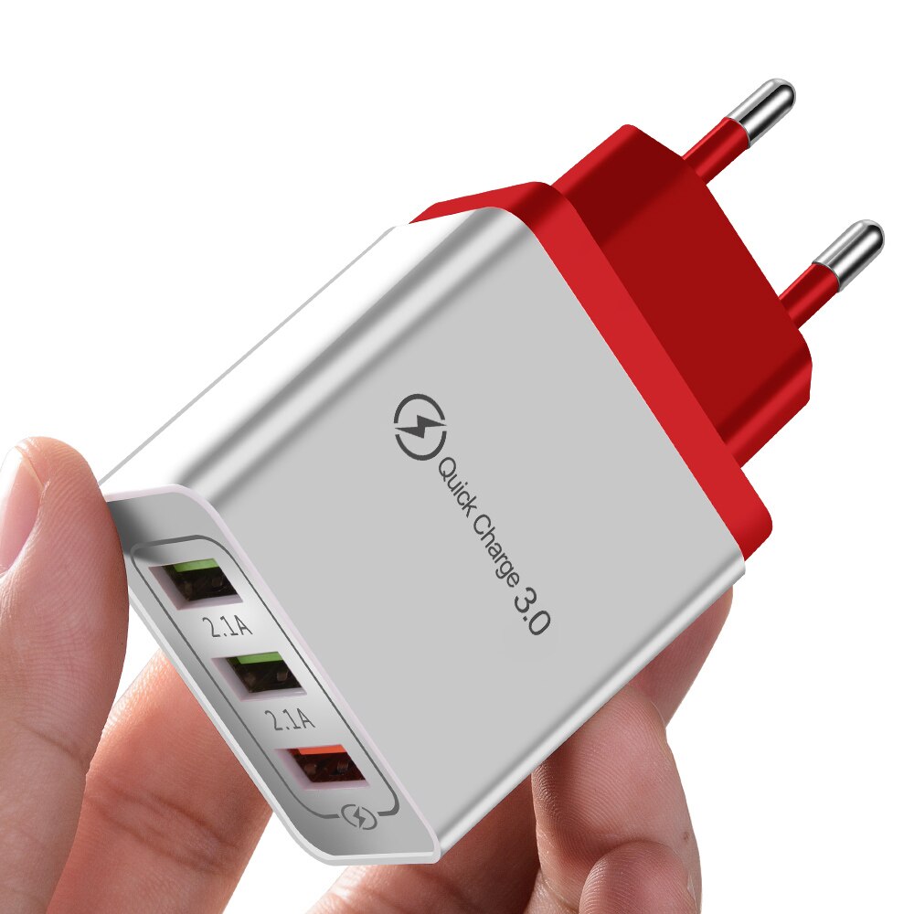 Olaf-cargador USB para teléfono móvil, dispositivo de carga rápida 3,0 para Samsung A70, Huawei P20 lite, QC 3,0, 5V, 3A, iPhone: EU Plug / Red