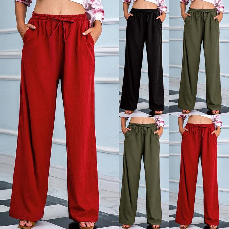 Pantalon en lin pour femmes, Style chinois décontracté, rétro, droit, jambes larges, Vintage, ethnique, orientale, Streetwear