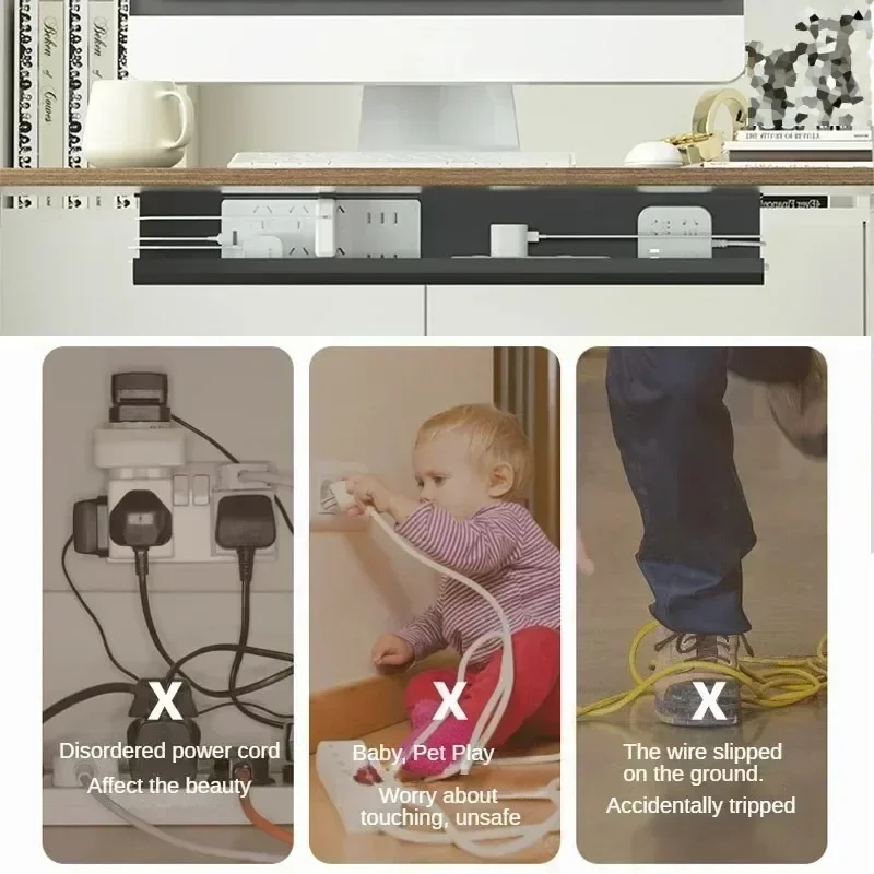 Under Table Cable Organizer Under Desk Cable Tray Wire Organizer No Trace Widened Protection Tray for Various Tables