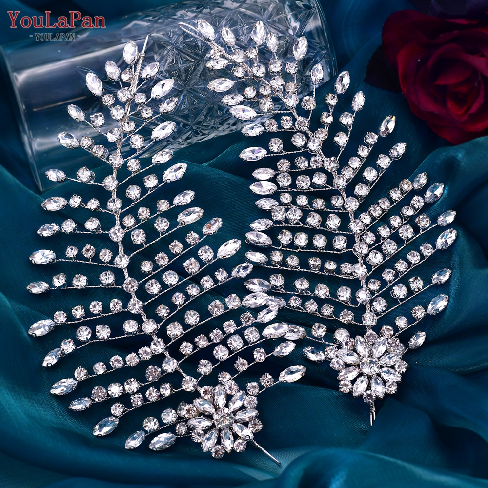 YouLaPan, accesorios para el cabello de boda, Tiara de diamantes de imitación, tocado de novia, corona para desfile, pinza para el cabello para mujer, horquilla nupcial para HP254: Color oro puro