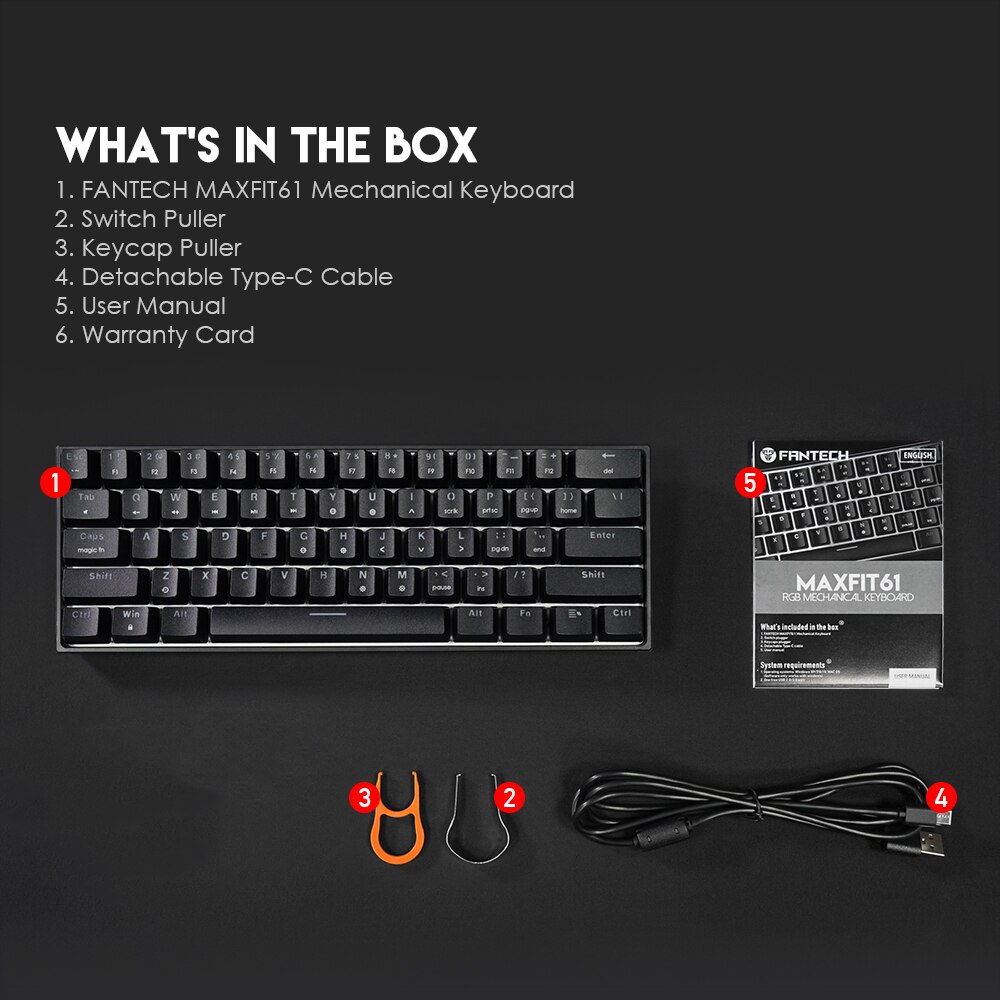 FANTECH MAXFIT61 Gaming Mechanical Keyboard USB Wired 61 keys with RGB Swappable Switches for PC Computer Gamer