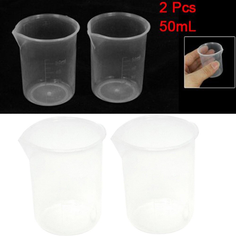 Recipiente volumétrico graduado de plástico para laboratorio de cocina, transparente, 50mL, accesorios para herramientas, #50, 2 uds.