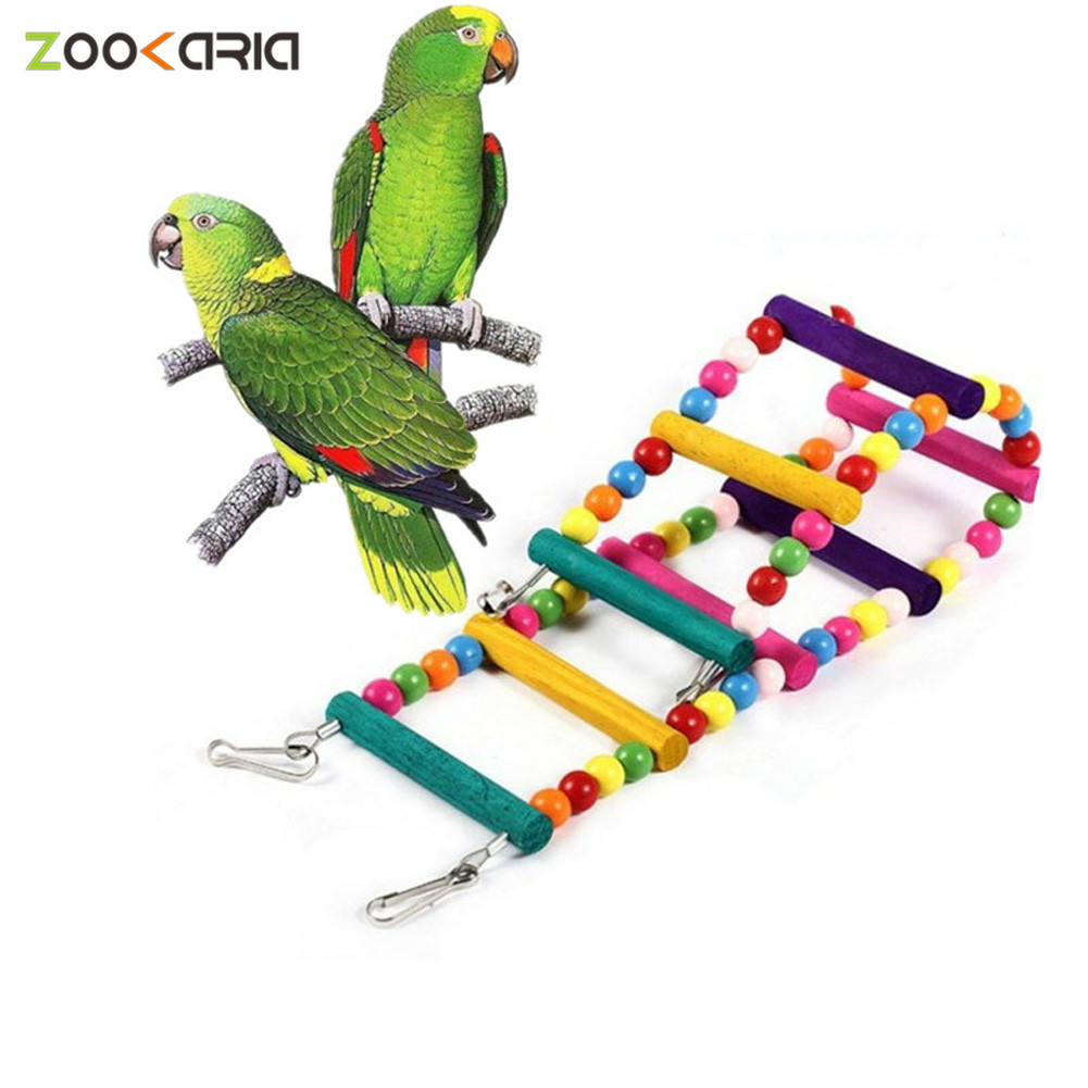 Bird Ladder Toys for Parrot Pet Swings Chew Hanging Bridge Wooden Rainbow Ladder for Cockatiel Conure Parakeet Macaw Budgie