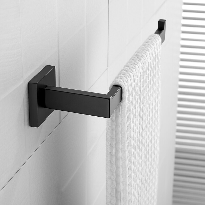 Premium Stainless Steel 4 Pieces Bathroom Hardware Accessories Set Wall Mounted Towel Bar Set Paper Holder Robe Hook Black: 1 Towel Ring Holder