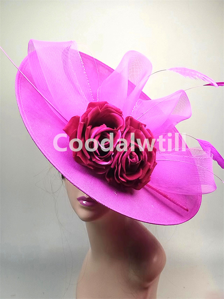 Grote Bloem Fascinators Hoed Hoofddeksel Vrouwen Kentucky Kerk Hoeden Dames Derby Veer Pillendoos Fascinator Hoeden