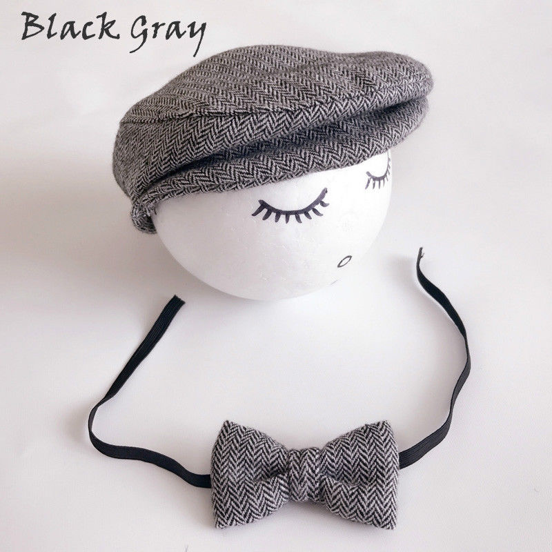 recién nacido pico boina gorra sombrero pajarita foto de fotografía accesorio gorra de niño infantil: Black Grey
