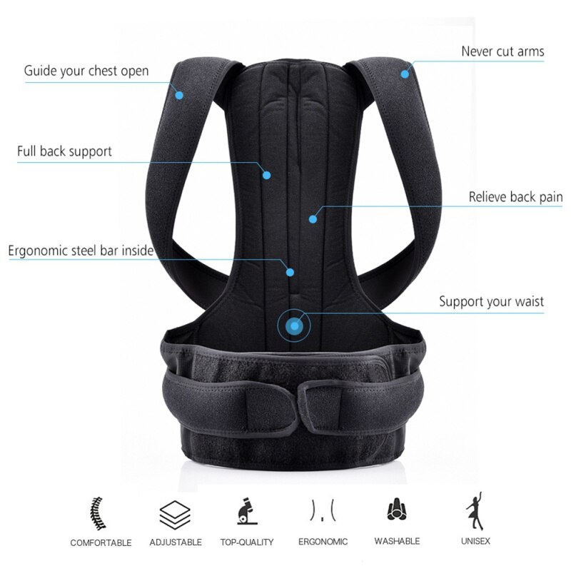 Unisex rugorthese rugleuning uit een stuk steun riem houding korset heren gezondheidszorg corrector de postura back support pro