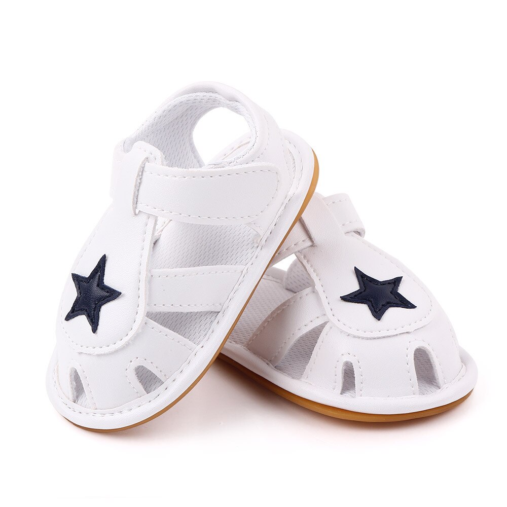 Zomerse sandalen met sterrenprint van zacht pu-leer voor babyjongens en meisjes, antislip peuterschoenen