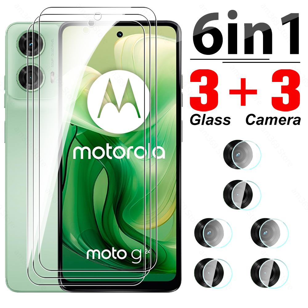 6 -i- 1 hærdet glascover til motorola moto  g24 skærmbeskytter  g 24 power  g04 g04s g14 g34 g54 g64 g84 5g linsebeskyttelsesfilm: Pe
