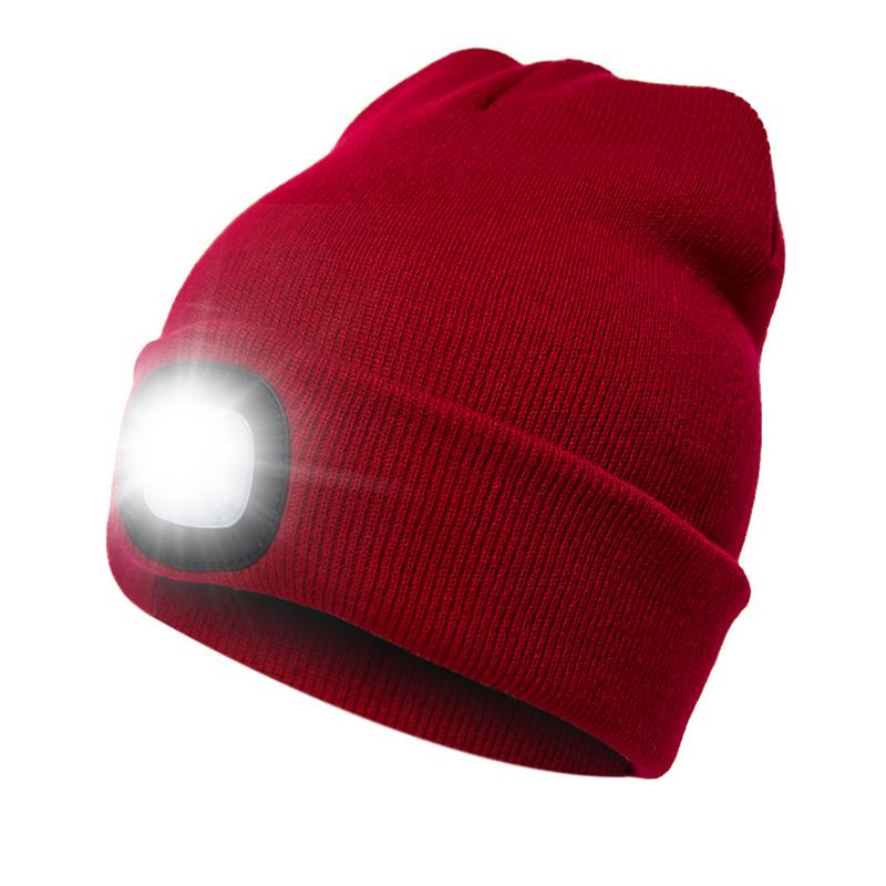 Unisex beanie led tændt kasket udendørs fiskeri løb strikket beanie hat led flash camping klatring cap vinter varm strikket hat: Rød