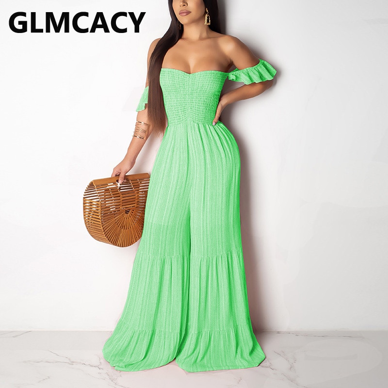 Vrouwen Off Shoulder Franje Zoom Jumpsuits Elegante Wijde Pijpen Losse Overalls Jumpsuits