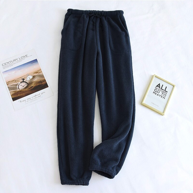 Pantalones de Casa gruesos y cálidos para mujer, ropa de dormir de terciopelo para parejas, de talla grande, suelta, de pijama, para invierno,: Women Navy / L