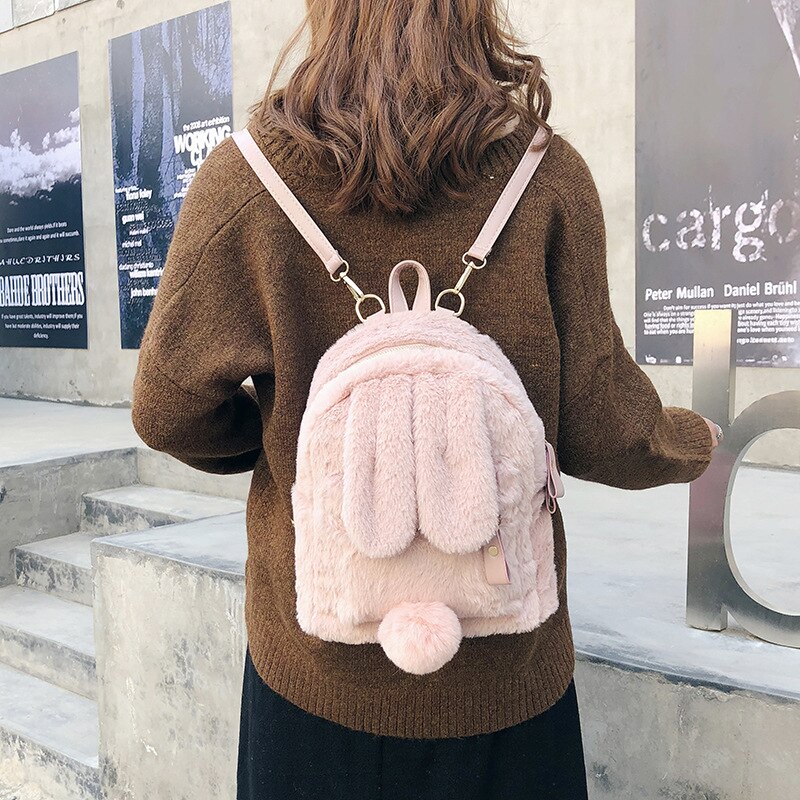 neue Plüsch Hase Ohren Rucksack Rosa Nette Harajuku Schüler Schule Tasche Weibliche draussen Reise Multi-funktion Alle-spiel Paket