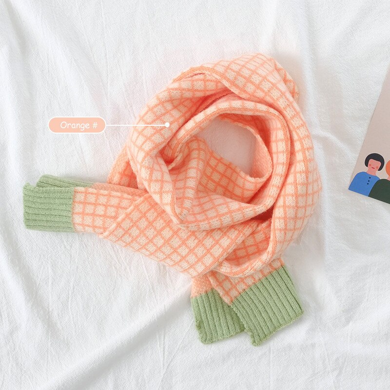 Sciarpa per bambini a reticolo piccolo autunno inverno nuove neonate ragazzi ragazze fazzoletto da collo caldo bambini colorati sciarpe ispessenti a maglia: Orange