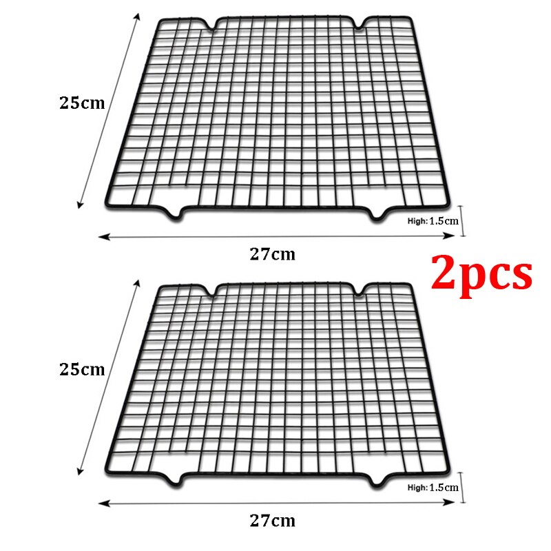 Grille métallique en acier inoxydable, plateau de refroidissement, support pour gâteaux, four, cuisine, cuisson de Pizza, pain, Barbecue, biscuits, étagère: 2pcs Black S