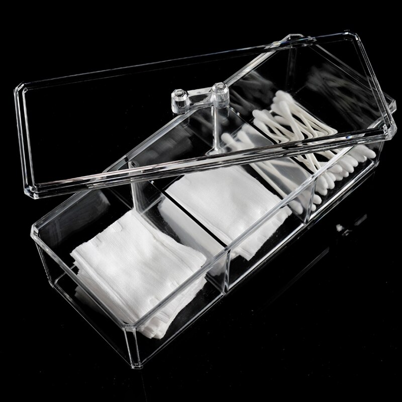 Cosmetic Jewelry Storage Three Compartment Transparent Acrylic Storage Box Expert Organizer Cotton Swab Makeup Pads Case