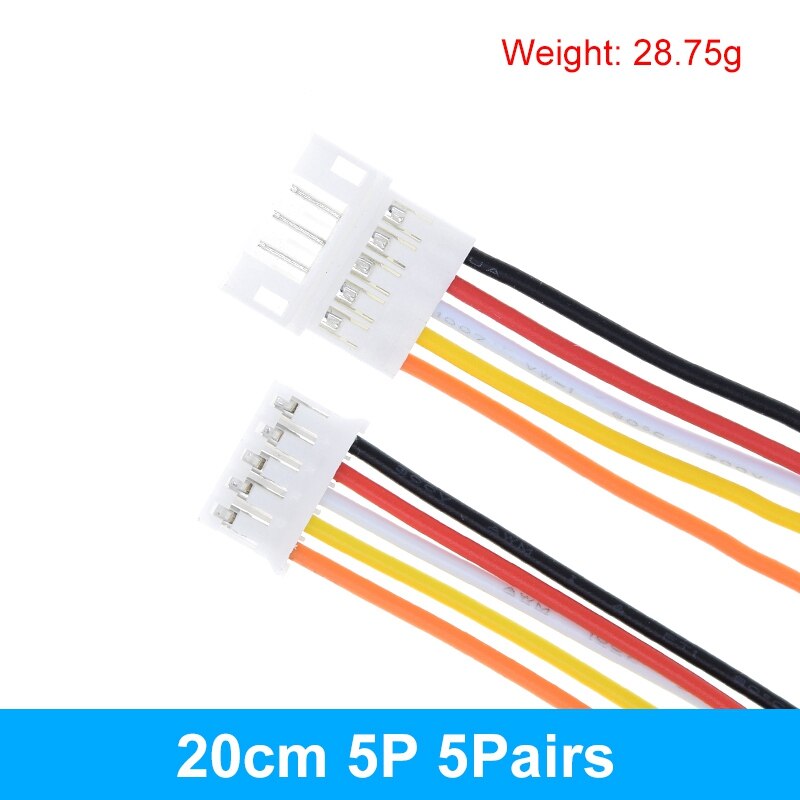 10PCS 5Pair Micro JST PH 2.0 2P 3P 4P 5P 6PIN Male Female Plug Connector With Wire Cables 20CM+20CM For Arduino MP3: 20CM Male-Female 5P
