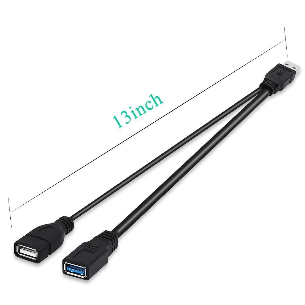USB 3.0 Splitter Cable USB 3.0 Male to Dual USB A Female Jack Y Hub USB Splitter Charger & Data Transfer Extension Cable
