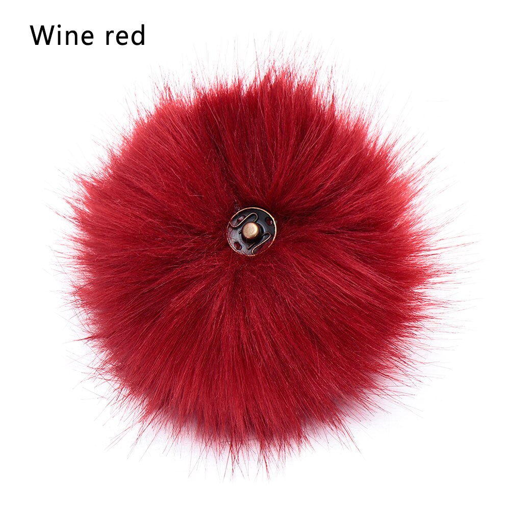 1pc boules de poils en fausse fourrure de renard douces et colorées, bouton-pression, boucle, bonnet tricoté, pompon, sacs à vêtements, accessoires de couture, outils: Vin rouge