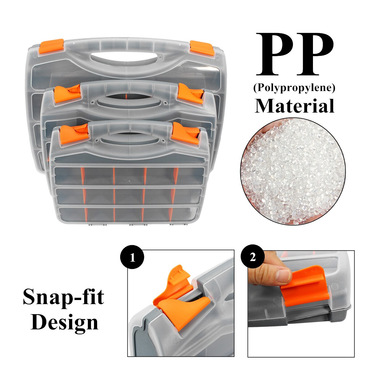 Tool Organiser Compartment Box Case Storage Screw Nail Nut Bolt 3 Sizes Lightweight Removable Polypropylene