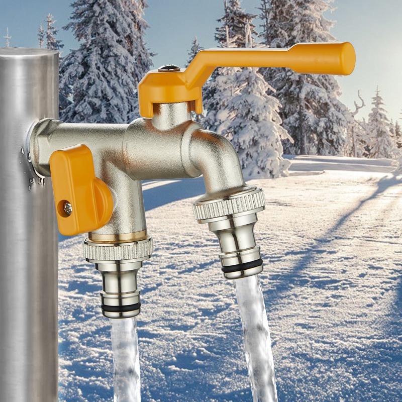 Outdoor Double Water Tap Faucet Exterior Garden Hose Faucet Adapter 1/2" IBC Water Tank Connector 1-Way 2-Way Brass Tap