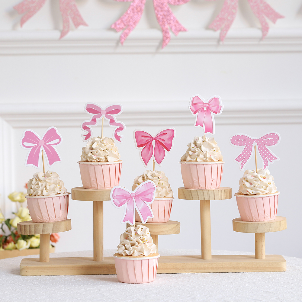 Skinnende rosa sløyfe bursdagsbanner sløyfe spiral kaketopper fotoramme flagg jente bursdag babyshower bryllupsfest dekorasjon