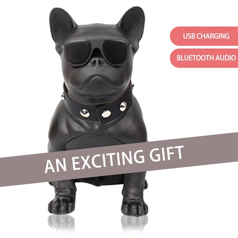 Bouledogue français Portable sans fil Bluetooth haut-parleur pour chien, Radio FM, MP3 (M, noir)