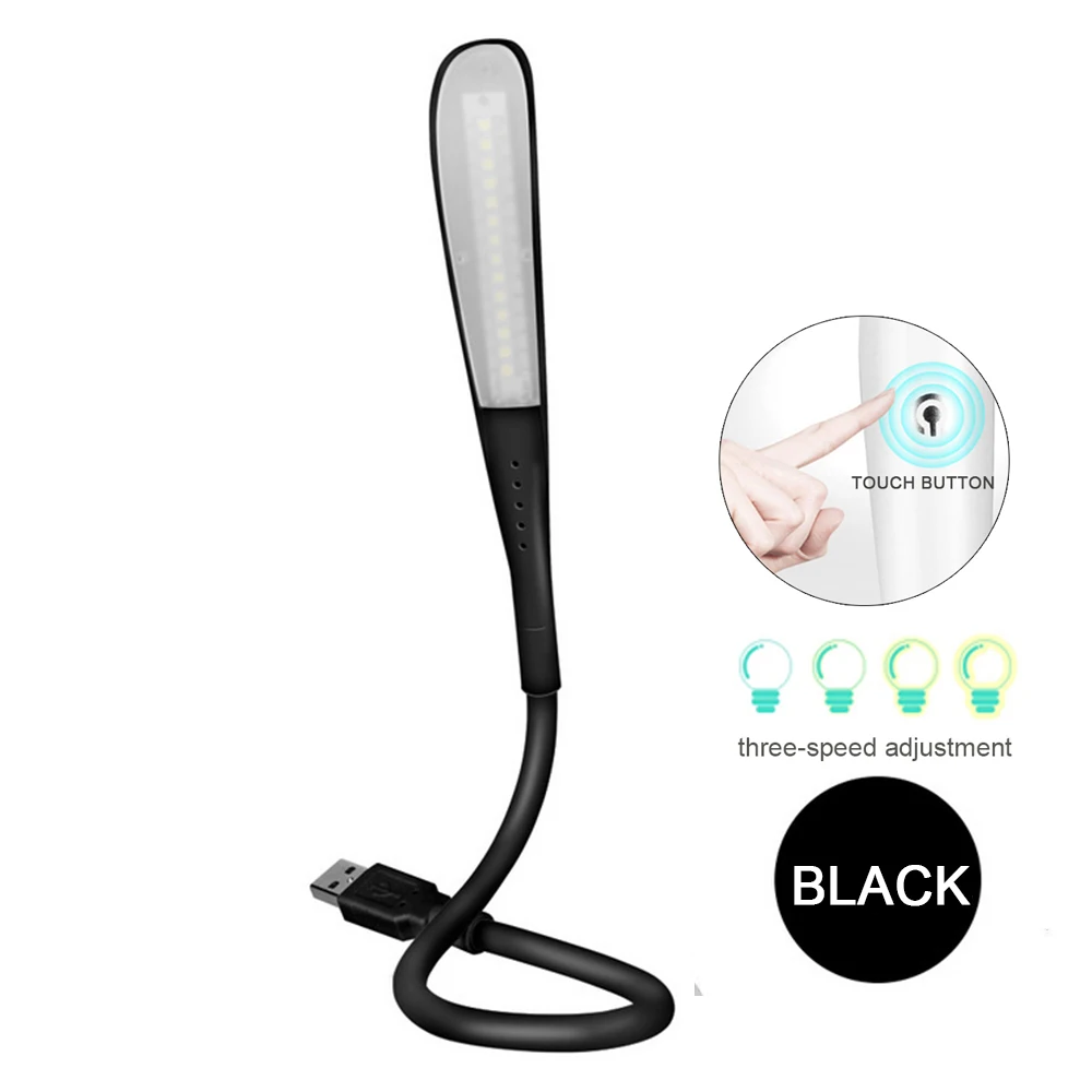 Mini-USB-LED-Schreibtischlampe, tragbares Touch-Sensorlicht, dimmbare Helligkeit einstellbar für Powerbank, PC, Laptop, Notebook: Black