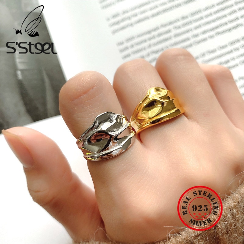 S'steel 925 sterling sølv ringe til kvinder enkle uregelmæssige guldring anillos plata 925 til mujer bague argent fine smykker