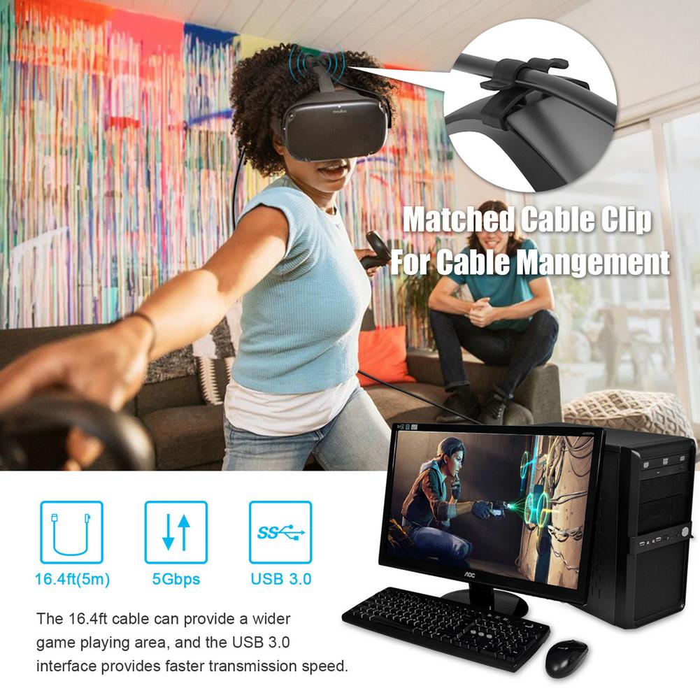 Vr tilbehør for oculus quest 2 1 link vr headset datalinje ladekabel usb 3.1 type c dataoverføring usb-a type-c kabel 5m